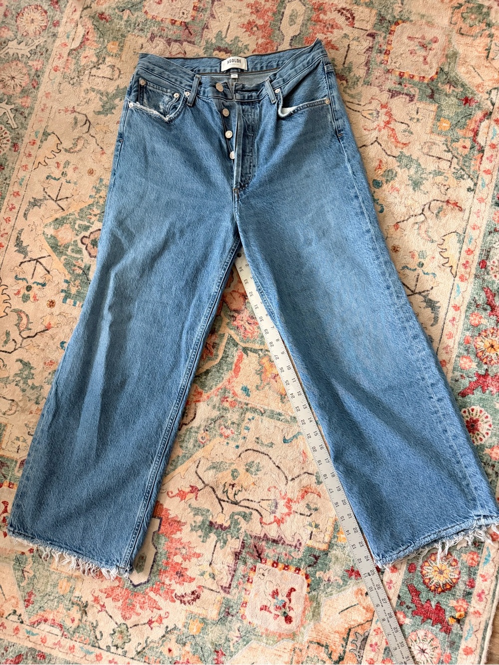 Agolde Blue Wide Leg Jeans with Frayed Hem